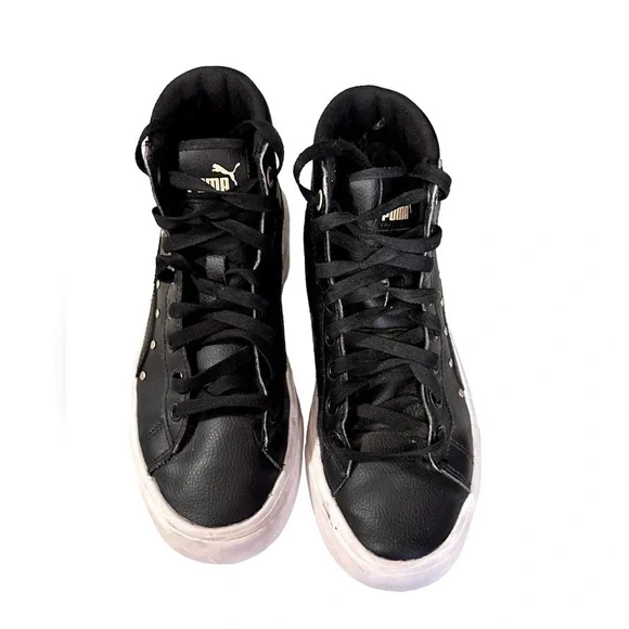 Puma Kids Kaia Stud Mid Platform Sneaker Black/Black Size 4​​​​​​​ - Picture 2 of 9
